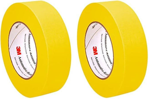 3M Automotive Refinish Masking Tape 388N, 06654, 36 mm x 55 m, Yellow, Crepe Backing, Moisture Resistant, Multi-Purpose