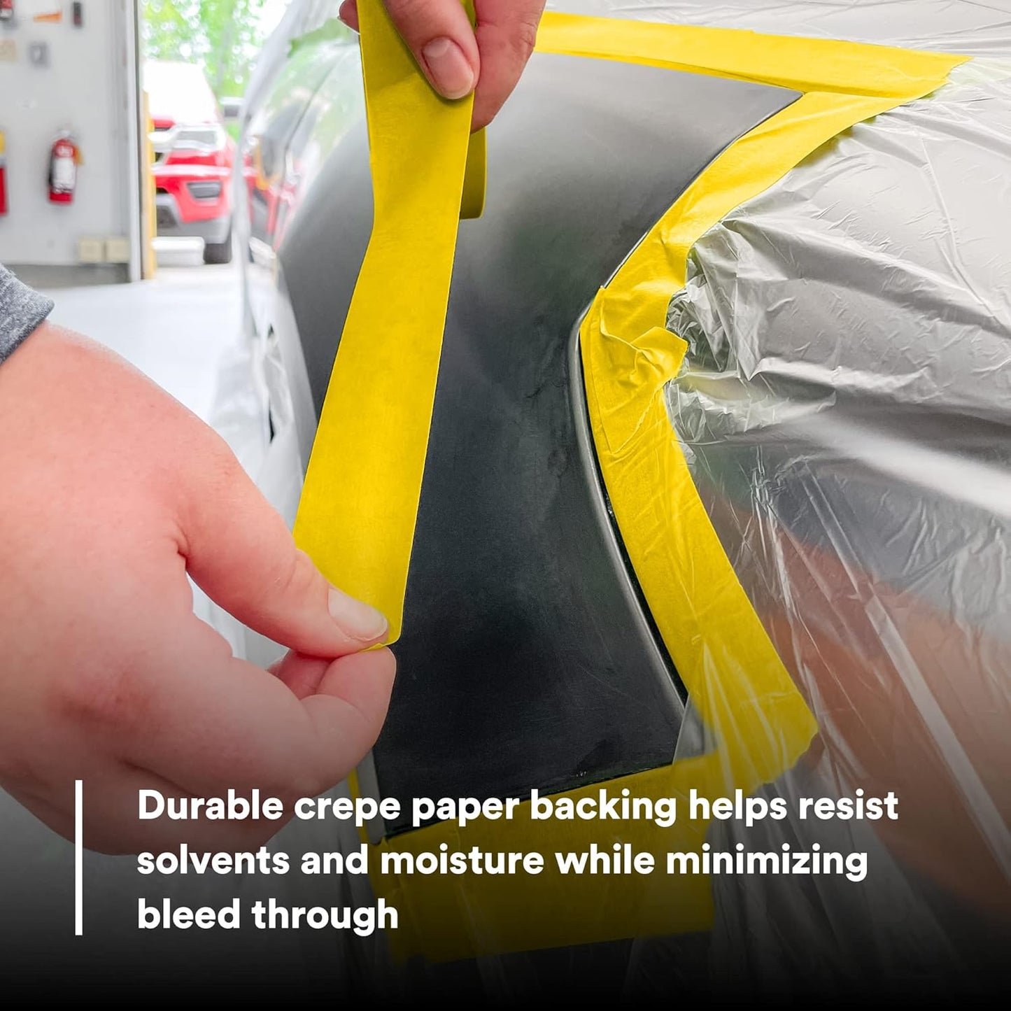 3M Automotive Refinish Masking Tape 388N, 06654, 36 mm x 55 m, Yellow, Crepe Backing, Moisture Resistant, Multi-Purpose
