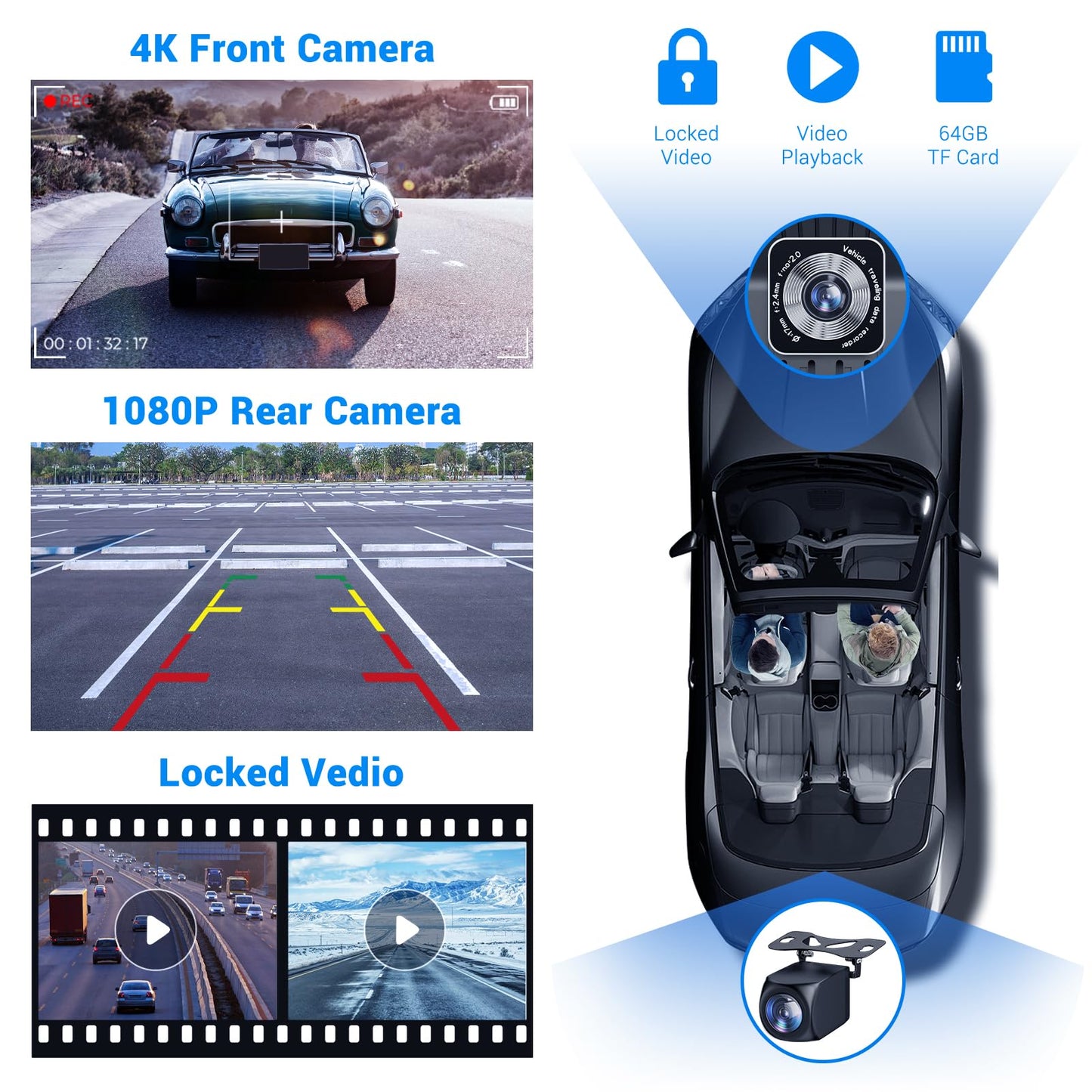 Wireless Apple Carplay Screen for Car 4K Dash Cam, 9" Portable Apple Carplay & Android Auto Car Stereo, with 1080p Backup Camera, GPS Navigation/Mirror Link/Voice Control/Bluetooth