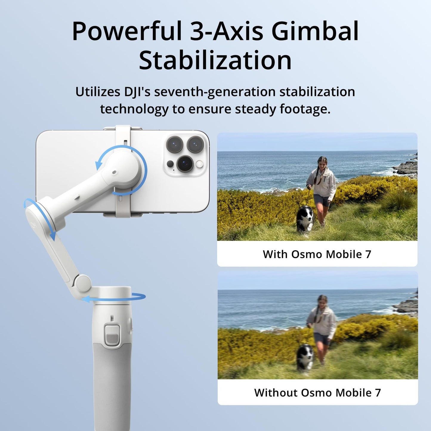 DJI Osmo Mobile 7P Gimbal Stabilizer for iPhone, Android, Native Tracking, Lighting, 3-Axis Phone Gimbal, Quick Launch, One-Tap Edit, Built-in Extension Rod & Tripod, 10hrs Use, Phone Charging